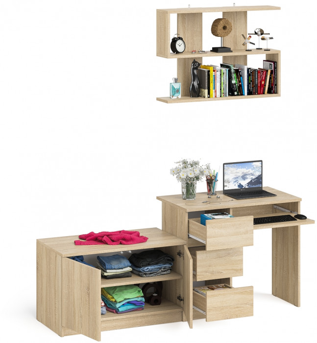 Мори компьютерный стол МС-6 левый + Тумба МА900.1 + Полка 900, дуб сонома