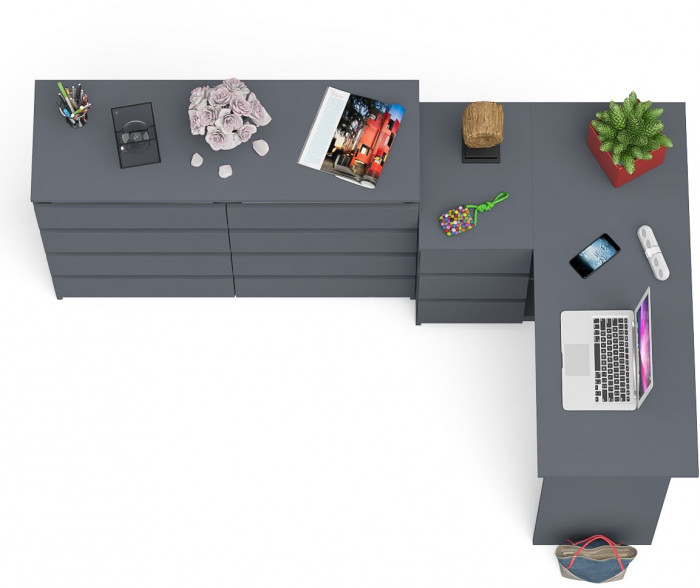 Мори Стол компьютерный МС-16 левый + Комод МК1200.8, цвет графит, ШхГхВ 244,8х84,9х94 см., выдвижные ящики слева, НЕ универсальная сборка