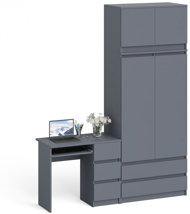 Мори Стол компьютерный МС-6 правый + Шкаф МШ900.1 + Антресоль МА900.1, цвет графит, ШхГхВ 180,4х50,4х234,2 см., выдвижные ящики справа, НЕ универ. сб.