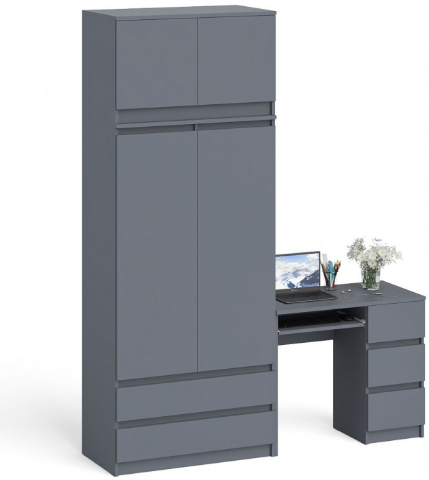Мори Стол компьютерный МС-6 правый + Шкаф МШ900.1 + Антресоль МА900.1, цвет графит, ШхГхВ 180,4х50,4х234,2 см., выдвижные ящики справа, НЕ универ. сб.