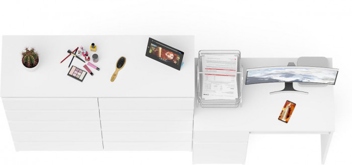 Мори Стол компьютерный МС-1 левый + Комод МК1200.10, цвет белый, ШхГхВ 210,4х50х115 см., выдвижной ящик слева, НЕ универсальная сборка