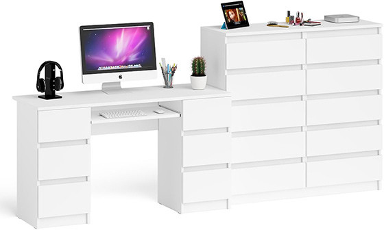Мори Стол компьютерный МС-2 + Комод МК1200.10, цвет белый, ШхГхВ 255,8х50х115 см., универсальная сборка