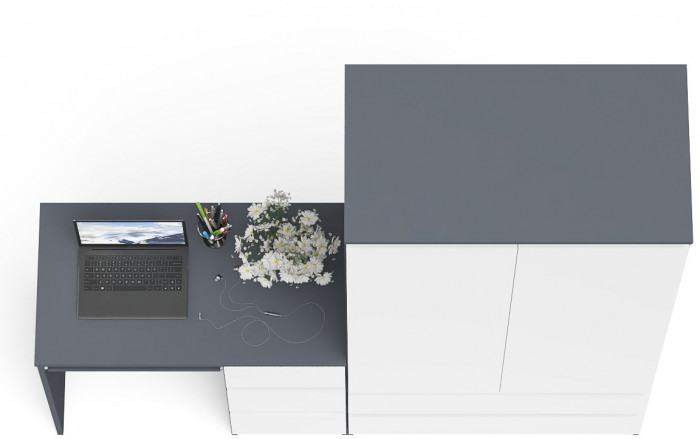 Мори Стол компьютерный МС-6 правый + Шкаф МШ900.1, цвет графит/белый, ШхГхВ 180,4х50,4х179,6 см., выдвижные ящики справа, НЕ универсальная сборка