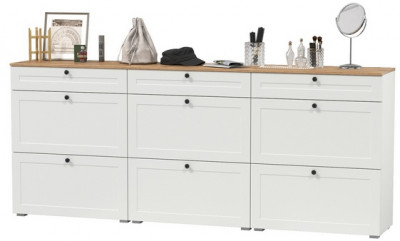 Остин 16.121 Тумба для обуви + 16.121 Тумба для обуви + 16.121 Тумба для обуви, цвет белый шагрень/дуб крафт золотой, ШхГхВ 240х41,6х99,3 см.