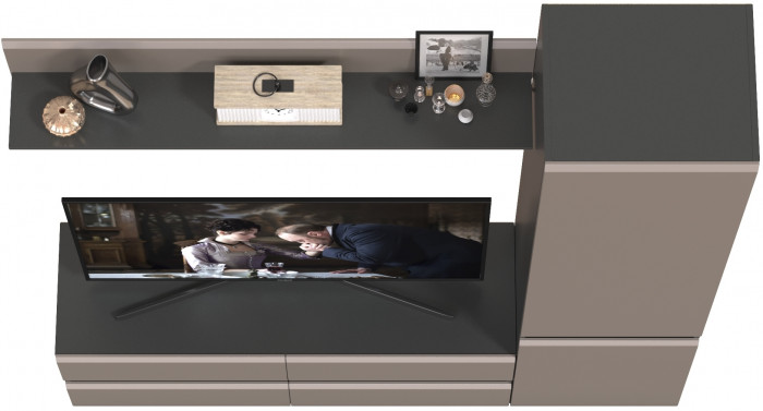 Сидней Комплектация № 046, цвет корпус: антрацит/фасады: МДФ веллюто капучино, ШхГхВ 179,9х41,3х205,2 см., ниша для ТВ 129х41х98 см., универс. сборка