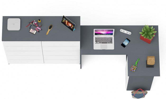 Мори Стол компьютерный МС-16 правый + Комод МК1200.10, цвет графит/белый, ШхГхВ 244,8х84,9х115 см., выдвижные ящики справа, НЕ универсальная сборка