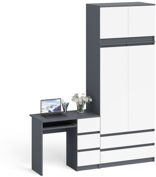 Мори Стол компьютерный МС-6 правый + Шкаф МШ900.1 + Антресоль МА900.1, цвет графит/белый, ШхГхВ 180,4х50,4х234,2 см., выдвиж. ящики справа, НЕ ун. сб.