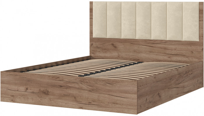 РЕЙН КР 01 Кровать 1.4х2.0 (1440х1110х2052) Велюр БЕЖЕВЫЙ/Корпус ДУБ КРАФТ ТАБАЧНЫЙ