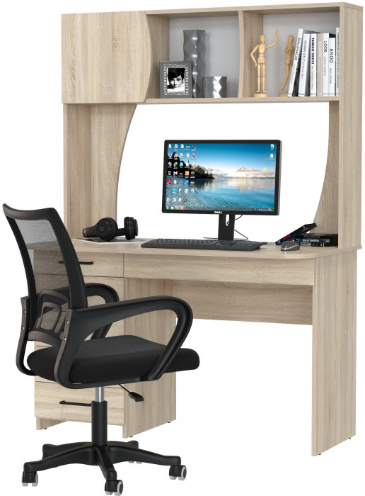 Стол 6-0606 Сигма + кресло 103 чёрное, цвет дуб сонома, ШхГхВ 120,5х60,5х166 см., НЕ универсальная сборка