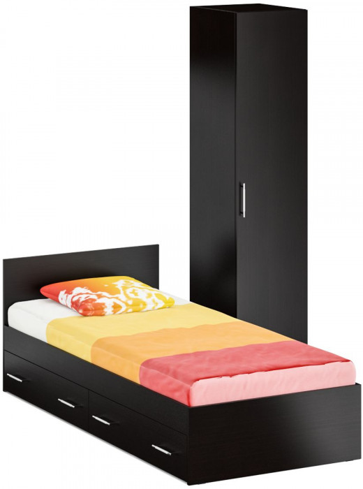 Кровать с ящиками 0900 + Пенал Стандарт, цвет венге, ШхГхВ 93,5х203,5х70 + 45х52х200 см., сп.м. 900х2000 мм., без матраса, основание есть