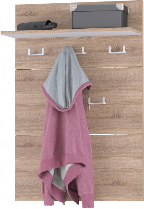 Куба Прихожая 7, обувница 13.58 + Вешалка 10.122 + обувница 13.114 + Зеркало, цвет дуб сонома/белый премиум, ШхГхВ 115х38,3х210,6 см., ун. сборка