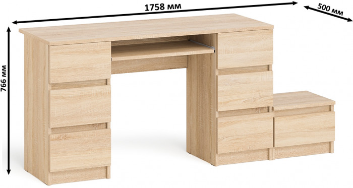 Мори Стол компьютерный МС-2 + Тумба ТМП400.1, цвет дуб сонома, ШхГхВ 175,8х50х76,6 см., универсальная сборка