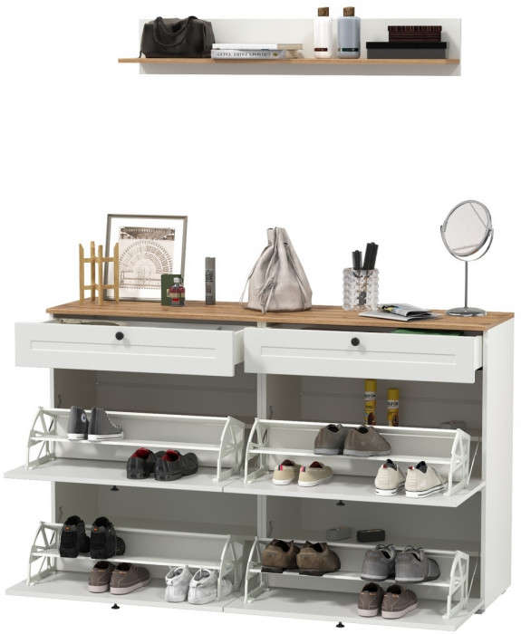 Остин Прихожая 66, белый шагрень/дуб крафт золотой