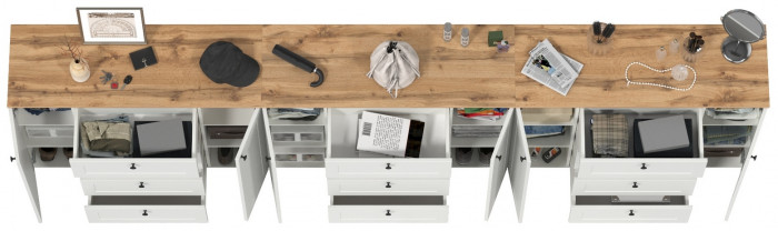 Остин 16.221 Комод + 16.221 Комод + 16.221 Комод, цвет белый шагрень/дуб крафт золотой, ШхГхВ 360х41,9х99,3 см.