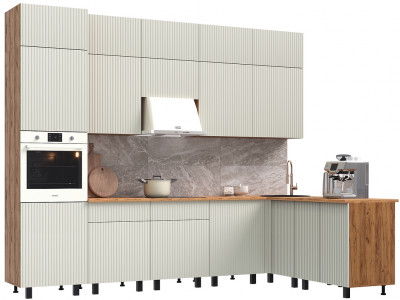 Кухня Оливия NEW 3,0х1,8/1080м Компоновка №3, Крафт золотой/Кашемир