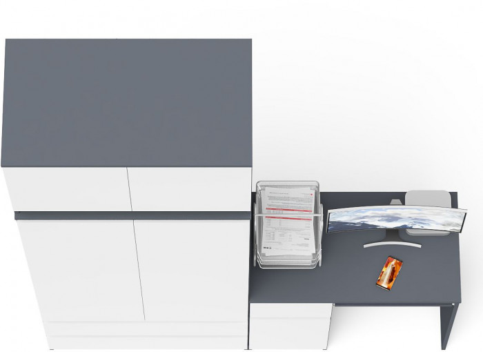 Мори компьютерный стол МС-1 левый + Шкаф МШ900.1 + Антресоль МА900.1, графит/белый