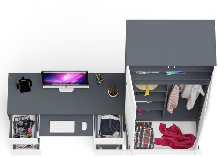 Мори компьютерный стол МС-2 + Шкаф МШ900.1 + Антресоль МА900.1, графит/белый