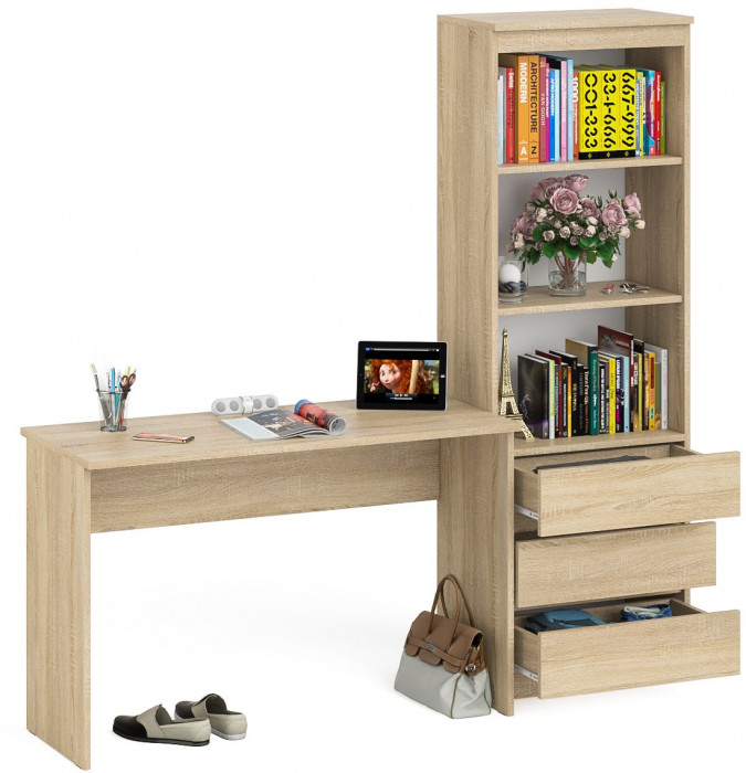 Мори письменный стол МСП1200.1 + Стеллаж МСТ600.3, дуб сонома