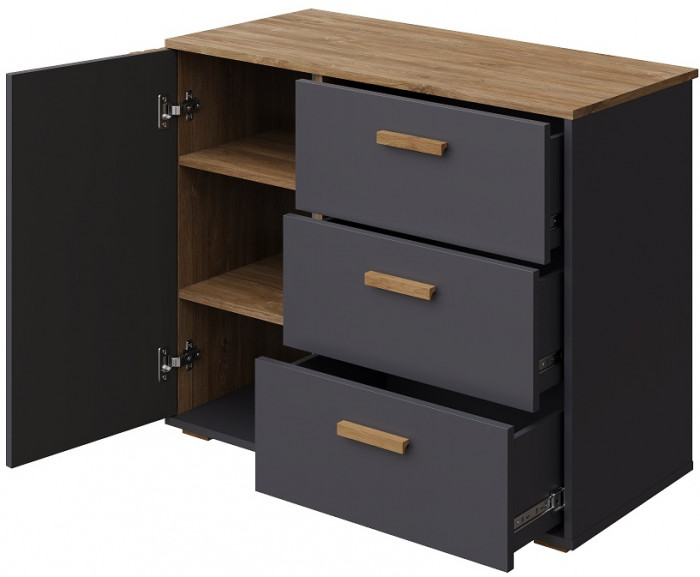 Комод 1 дверь/3 ящика "Каен" - Дуб стирлинг/Антрацит