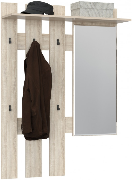 Лира ГК 2-3814дубсон Вешалка с зеркалом, цвет дуб сонома, ШхГхВ 100х28х135 см., универсальная сборка