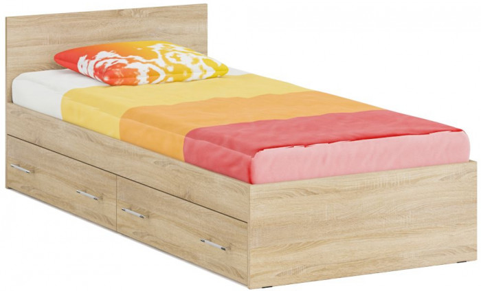Кровать с ящиками 0900 + Пенал Стандарт, цвет дуб сонома, ШхГхВ 93,5х203,5х70 + 45х52х200 см., сп.м. 900х2000 мм., без матраса, основание есть