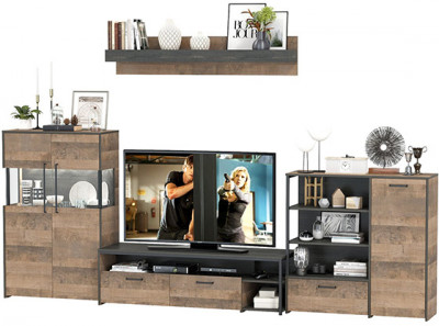 Трувор Гостиная 053, цвет дуб гранж песочный/интра, ШхГхВ 344,6х45,4х195 см., универсальная сборка