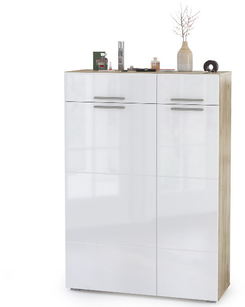 Лайн 13.121 Комод, цвет дуб крафт серый/фасады МДФ белый глянец, ШхГхВ 90х35х129,2 см., универсальная сборка