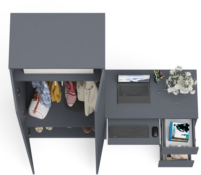 Мори компьютерный стол МС-6 правый + Шкаф МШ800.1, графит