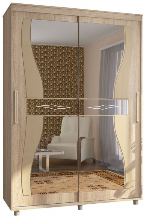 Шкаф-купе Комфорт 12 Прайм с фигурными зеркалами 1500 (Крафт белый)