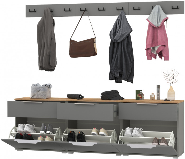 Октава Прихожая 06, серый графит/дуб крафт золотой/фасады МДФ серый графит