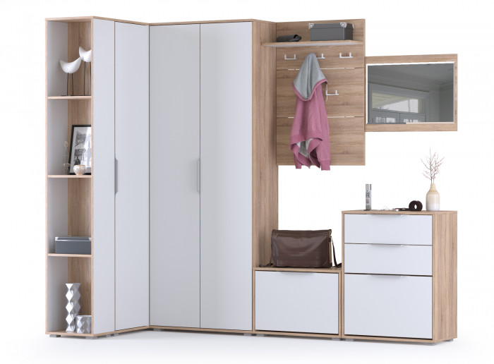 Куба Прихожая 9, цвет дуб сонома/белый премиум, ШхГхВ 287,8х107,3х210,6 см., универсальная сборка