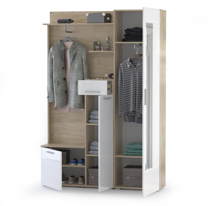 Лайн Прихожая № 01, цвет дуб крафт серый/фасады МДФ белый глянец, ШхГхВ 144,8х35,1х210 см., НЕ универсальная сборка