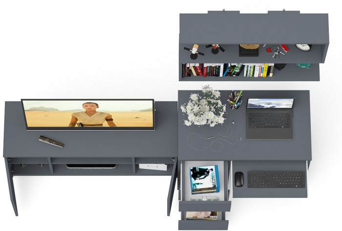 Мори компьютерный стол МС-6 левый + Тумба МТВ1200.1 + Полка 900, графит