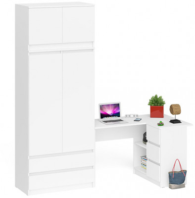 Мори Стол компьютерный МС-16 правый + Шкаф МШ900.1 + Антресоль МА900.1, цвет белый, ШхГхВ 214,8х84,9х234,2 см., выдвижные ящики справа, НЕ универ. сб.