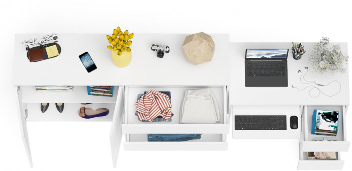 Мори Стол компьютерный МС-6 правый + Комод МК1600.1, цвет белый, ШхГхВ 250,4х50х94 см., выдвижные ящики справа, НЕ универсальная сборка