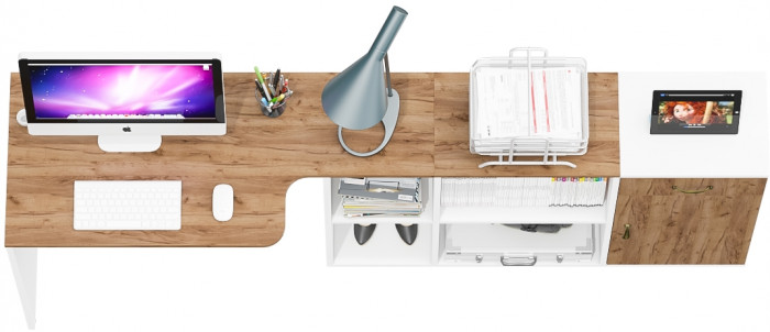 Лидер-8 Стол + Тумба МД 3.15, белый шагрень/крафт золото