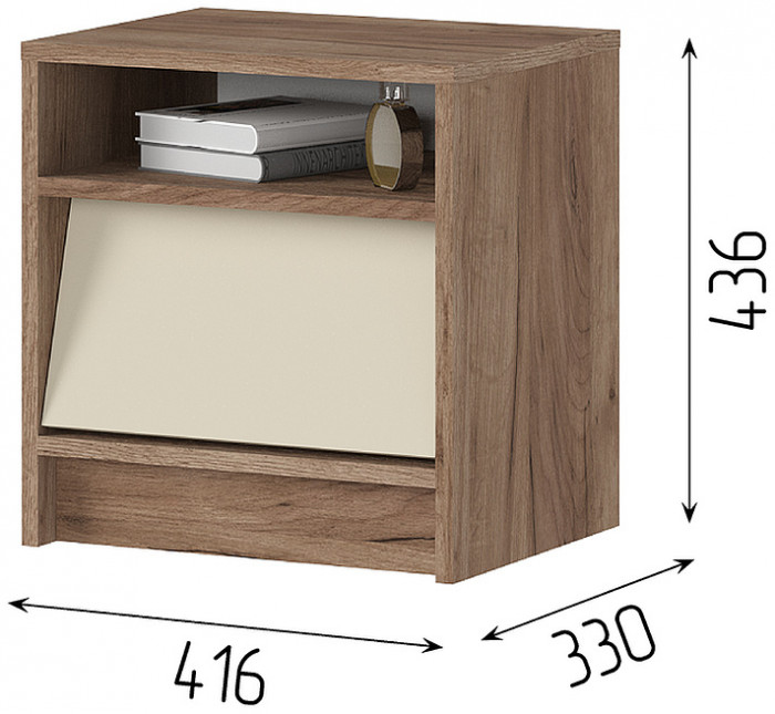РЕЙН ТБ 01 Тумба прикроватная (416х440х370) Фасад КАШЕМИР/Корпус ДУБ КРАФТ ТАБАЧНЫЙ