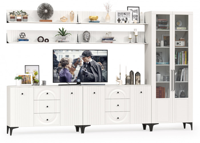 Валенсия Гостиная № 122, ЛДСП белый шагрень/МДФ белый шагрень