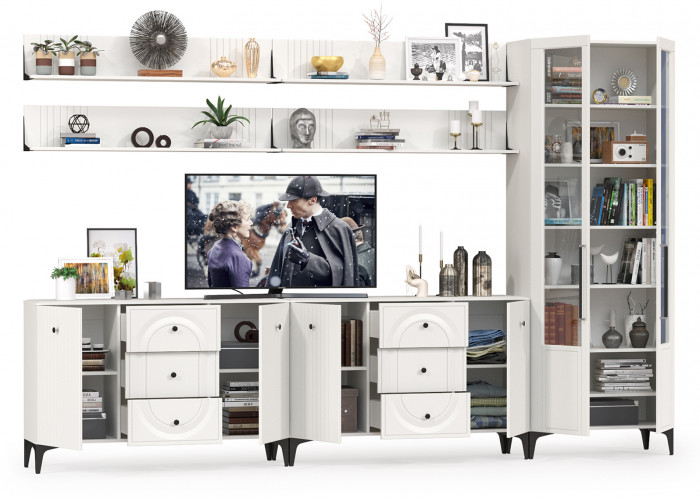 Валенсия Гостиная № 122, ЛДСП белый шагрень/МДФ белый шагрень