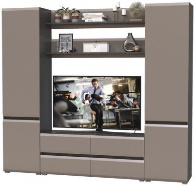 Сидней Комплектация № 067, цвет корпус: антрацит/фасады: МДФ веллюто капучино, ШхГхВ 229,9х41,3х205,2 см., ниша для ТВ 129х41х90 см., универс. сборка