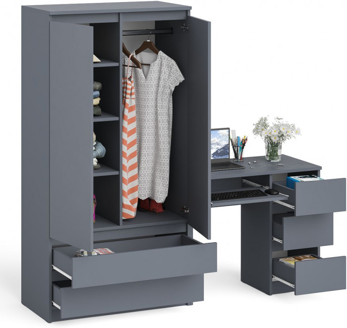 Мори Стол компьютерный МС-6 правый + Шкаф МШ900.1, цвет графит, ШхГхВ 180,4х50,4х179,6 см., выдвижные ящики справа, НЕ универсальная сборка