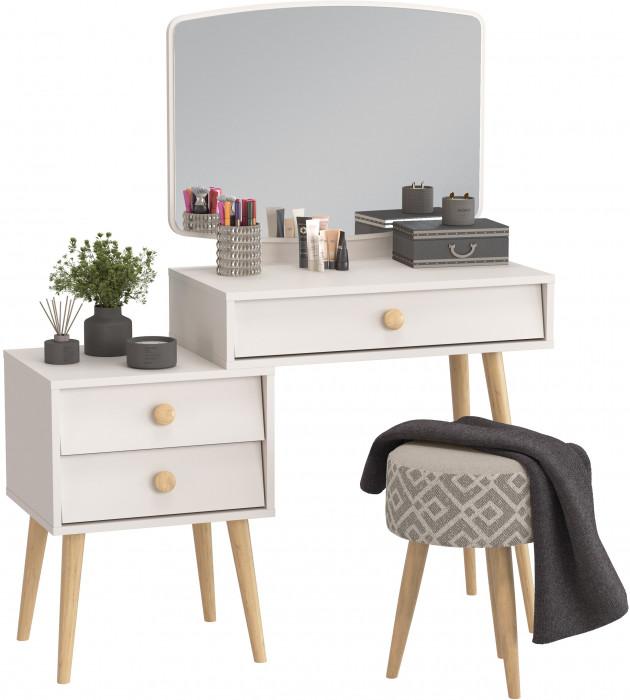 Афина Спальня 4-25901М1к.с. Трюмо + Банкетка 6-5132ТКсерая Юна, кашемир серый/ткань серая