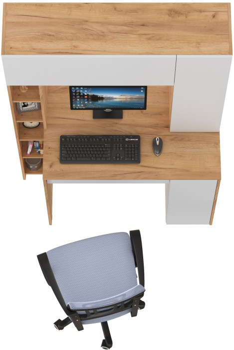 Стол компьютерный Комфорт 12.71 + кресло 103 серое, цвет дуб золотой/белый, ШхГхВ 116,7х60,2х165,4 см., НЕ универсальная сборка