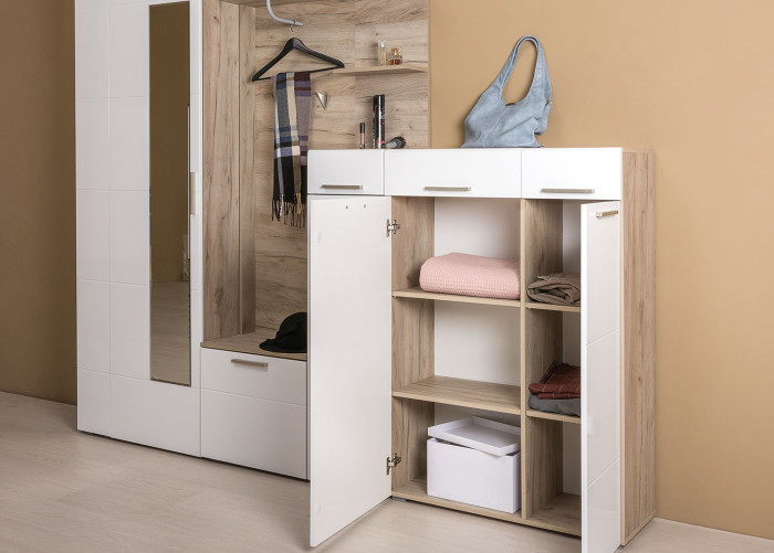 Лайн Прихожая № 10, цвет дуб крафт серый/фасады МДФ белый глянец, ШхГхВ 234,8х35,1х210 см., НЕ универсальная сборка