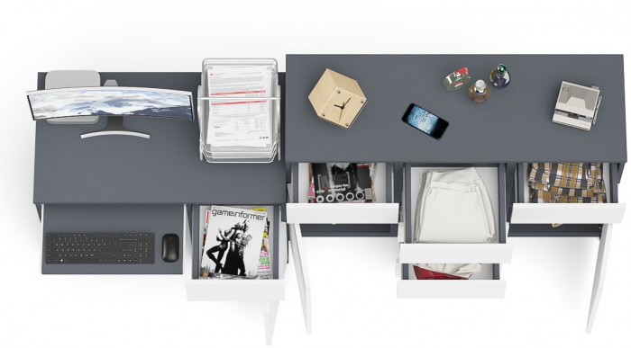 Мори Стол компьютерный МС-1 правый + Комод МК1200.4, цвет графит/белый, ШхГхВ 210,4х50х94 см., выдвижной ящик справа, НЕ универсальная сборка