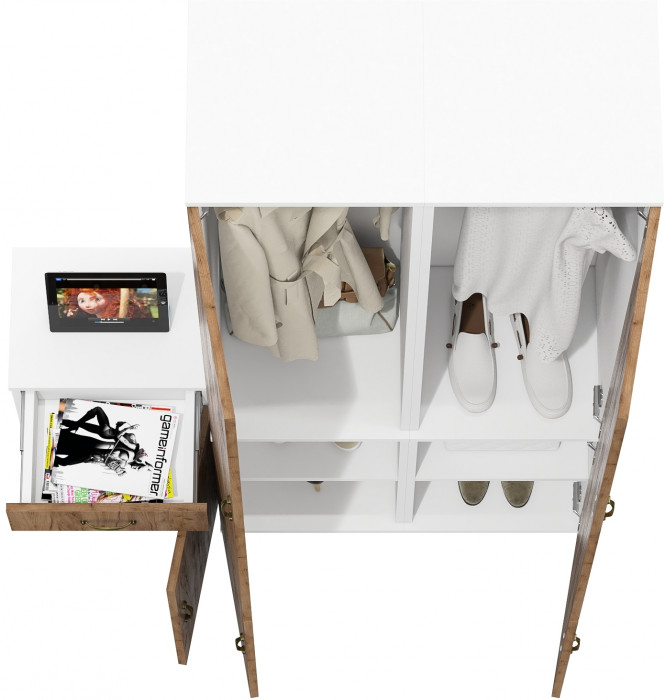 Лидер-8 Пенал МД 21Б + Пенал МД 21Б + Тумба МД 3.15, цвет белый шагрень/крафт золото, ШхГхВ 120х37,5х190 см., универсальная сборка