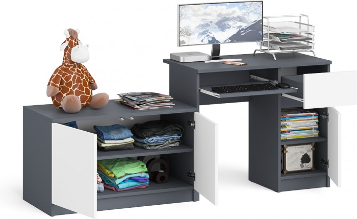Мори Стол компьютерный МС-1 правый + Тумба МА900.1, цвет графит/белый, ШхГхВ 180,4х50,4х76,6 см., выдвижной ящик справа, НЕ универсальная сборка