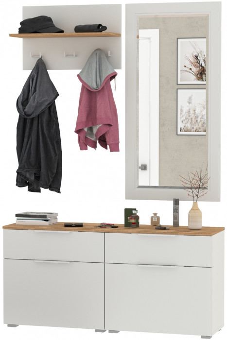 Октава Прихожая 39, белый шагрень/дуб крафт золотой/фасады МДФ белый шагрень