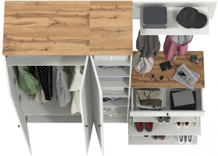 Остин Прихожая 41, цвет белый шагрень/дуб крафт золотой, ШхГхВ 200х54,3х229,6 см., универсальная сборка