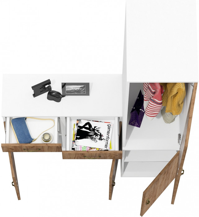 Лидер-8 Пенал МД 23Б + Тумба МД 3.15 + Тумба МД 3.15, цвет белый шагрень/крафт золото, ШхГхВ 120х50х190 см., универсальная сборка